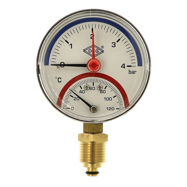 Picture of Thermo-manometer, 0-2,5 - 4 bar, 0-120°C 80 mm, radiaal, 1/2"