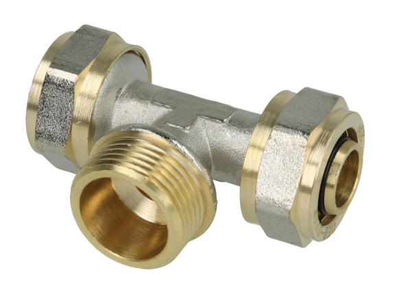 Picture of Messing koppelingen met knelring voor PEX/PERT-buis T-stuk met US